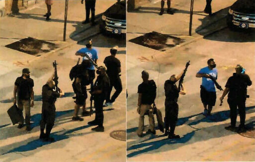 Surveillance images allegedly showing John Johnson (Grandmaster Jay) pointing rifle at officers.